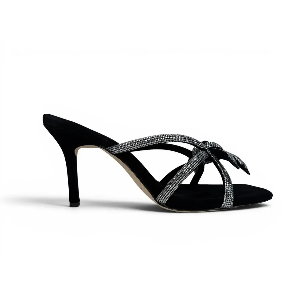 Loeffler Randall Margi‎ Bow Heeled Mule Size 10 Black Suede Embellished Crystal